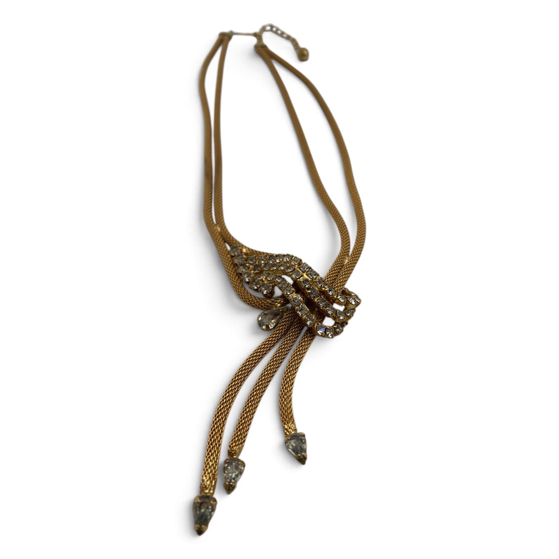 Vintage Gold Tone & Clear Rhinestone Necklace: Vintage Gold Tone Necklace Featuring Clear Rhinestones 20 1/2" Long