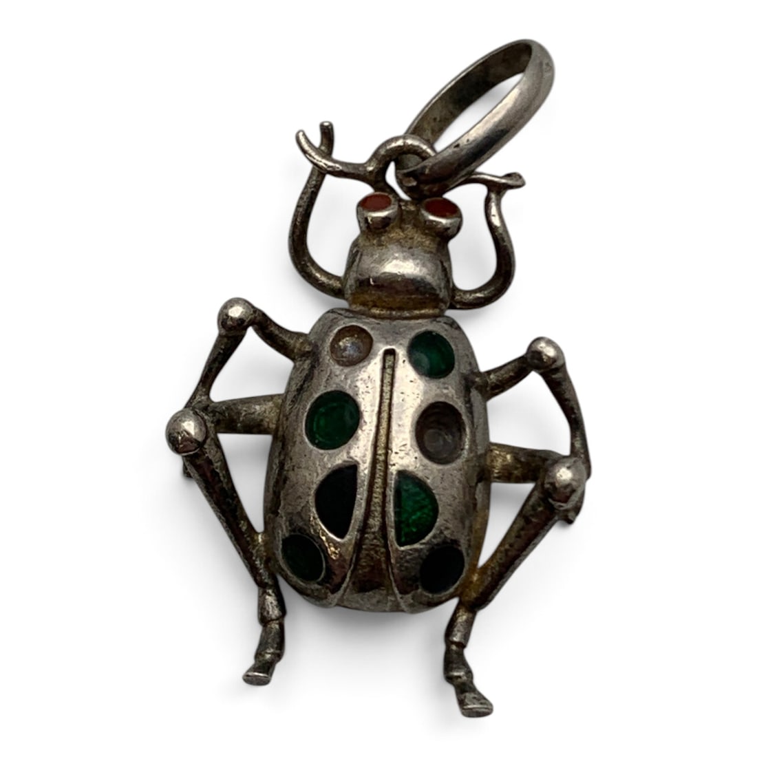 Vintage Sterling Silver & Enameled Bug Pendant: Vintage Sterling Silver Insect Pendant Featuring Colorful Enamel Work Marked: 925 - 1 1/4" Long - 3.6 Grams