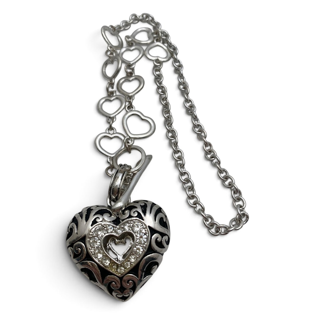 Silver Tone Heart Necklace With Clear Stones (1 of 4)