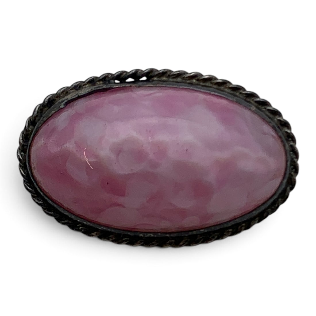 Vintage Sterling Silver & Pink Stone Pin: Vintage Sterling Silver Pin Featuring A Large Pink Cabochon Marked: Sterling - 1" Long - 7.0 Grams