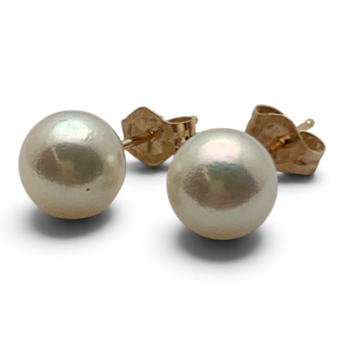 Pair Of 14k Yellow Gold & Pearl Earrings: Pair Of 14k Yellow Gold Earrings Featuring A White Pearl Marked: 14k - 1/4" Diameter - 0.8 Dwt
