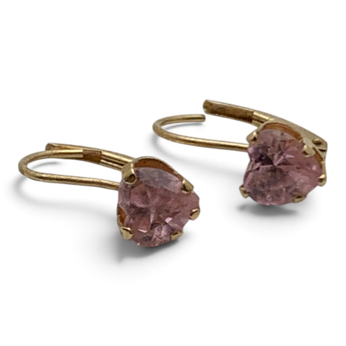 Pair Of 14k Yellow Gold & Pink Tourmaline Earrings: Pair Of 14k Yellow Gold Earrings Featuring A Heart Shaped Pink Tourmaline Gemstone Marked: 14k - 1/2" Long - 0.9 DwtGemstones Tested With Presidium Gem Tester Il - Berners Does Not Guarantee Authentic