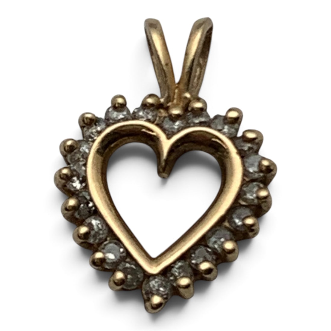 Vintage 10k Yellow Gold & Diamond Heart Pendant: Vintage 10k Yellow Gold Heart Pendant Featuring Round Cut White Diamonds Marked 10k - 5/8" Long - 0.7 DwtGemstones Tested With Presidium Gem Tester Il - Berners Does Not Guarantee Authenticity Of Gems