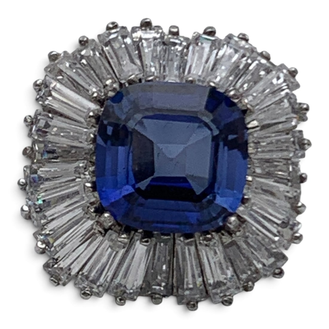 Sterling Silver Ring With Blue & Clear Stones: Sterling Silver Ring Featuring A Center Set Blue Stone Surrounded By Clear Stones Marked: 925 - Size 7 - 14.5 Grams