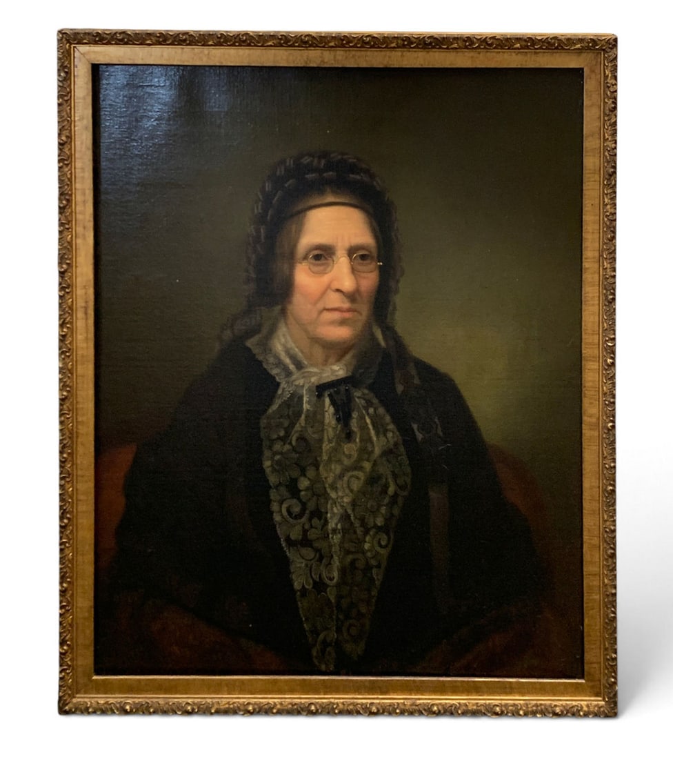 Vintage Oil On Canvas: Vintage Oil On Canvas Featuring A European Portraiture Of An Eldery Woman In A Carved Gilt Frame27 1/2" X 33"