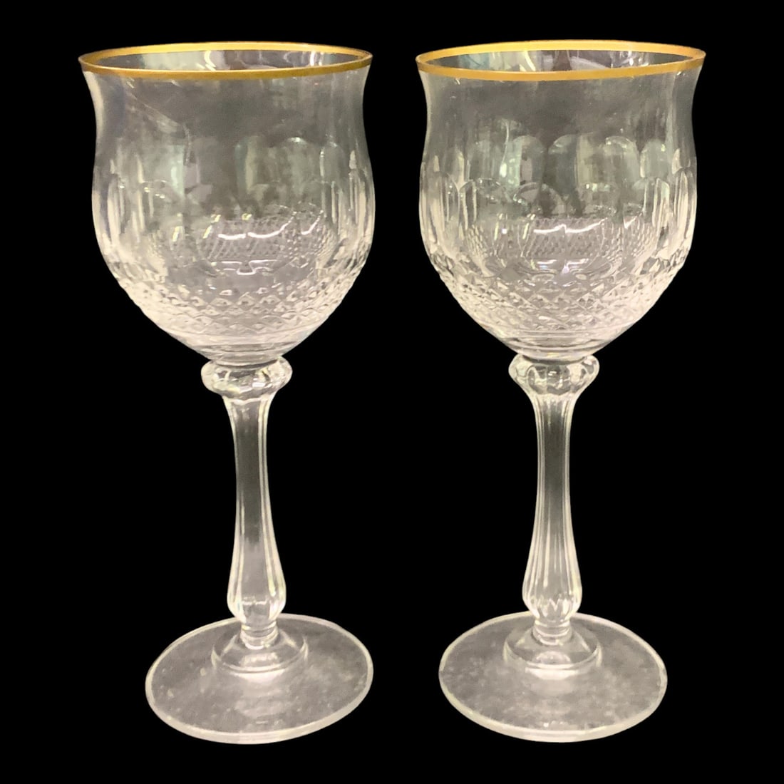 2 Gold Crown Cut Crystal Stemware Glasses - 2