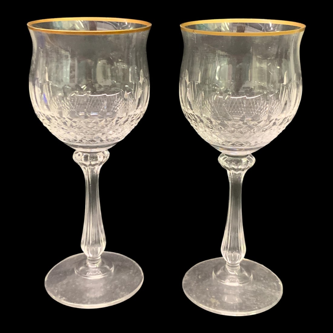 2 Gold Crown Cut Crystal Stemware Glasses - 2