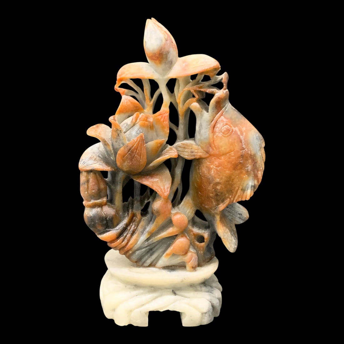 Vintage Chinese Carved Hardstone Fish Sculpture: Vintage Chinese Carved Hard Stone Fish Sculpture 6 3/8" Tall
