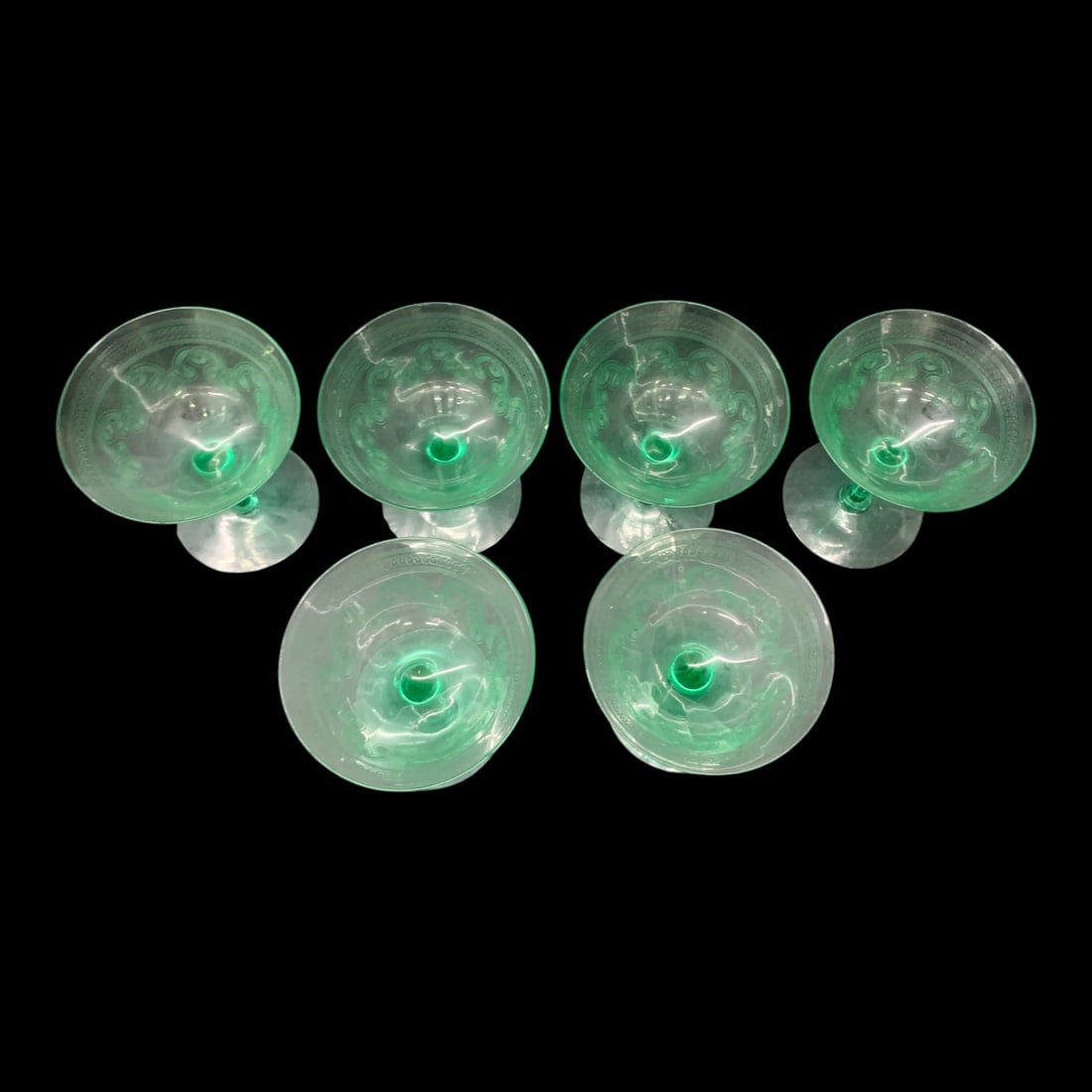 6 Vintage Uranium Glass Stemware Goblets - 2