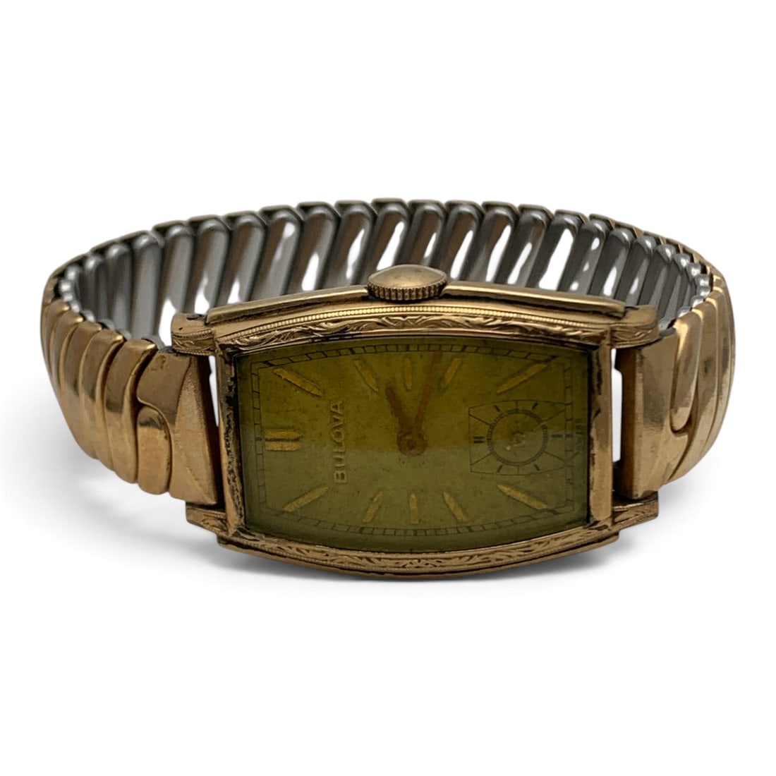 Vintage Bulova 10k Gold Filled Wrist Watch: Vintage Bulova 10k Gold Filled Stretch Band Wrist Watch Marked On Face: Bulova, SwissMarked On Back: 10k Gold Filled, Bulova, 51057907/8" Face Diameter