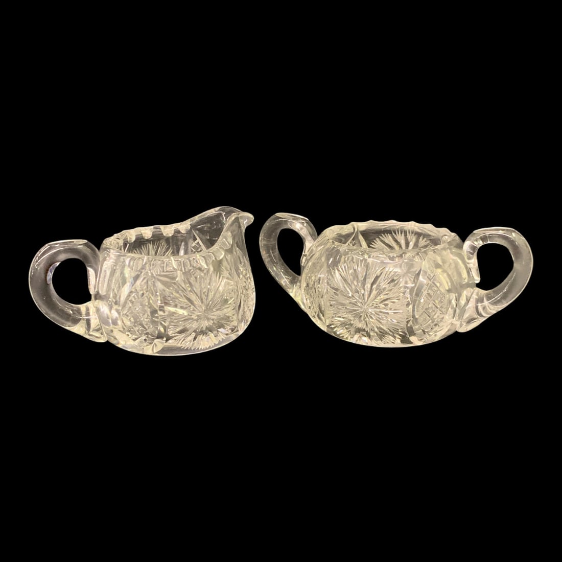 Vintage Clear Glass Cream And Sugar: Vintage Clear Glass Cream And Sugar Creamer: 2 5/8" TallSugar: 2 7/8" Tall