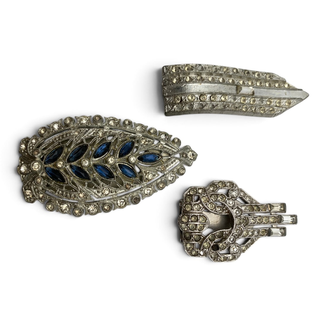 3 Vintage Silver Tone Fashion Clips: 3 Vintage Silver Tone Fashion Clips 1 7/8" - 2 1/2" LongMissing Rhinestones