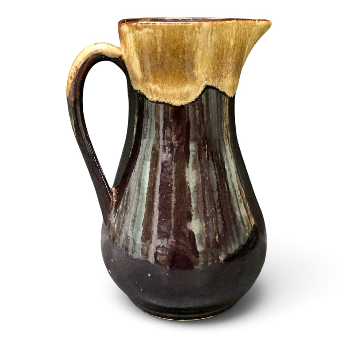 Vintage Brown Drip Glaze Ceramic Pitcher - 2