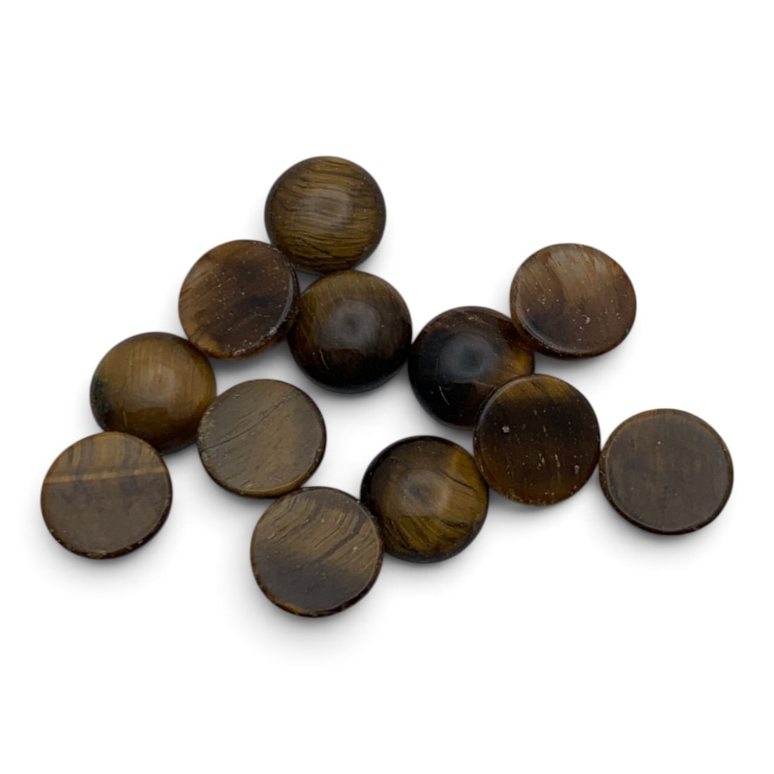 Group Of Polished Tiger's Eye Cabochons: Group Of Polished Tiger's Eye Cabochons Approx. 8.20mm Diameter - 19.705ctw