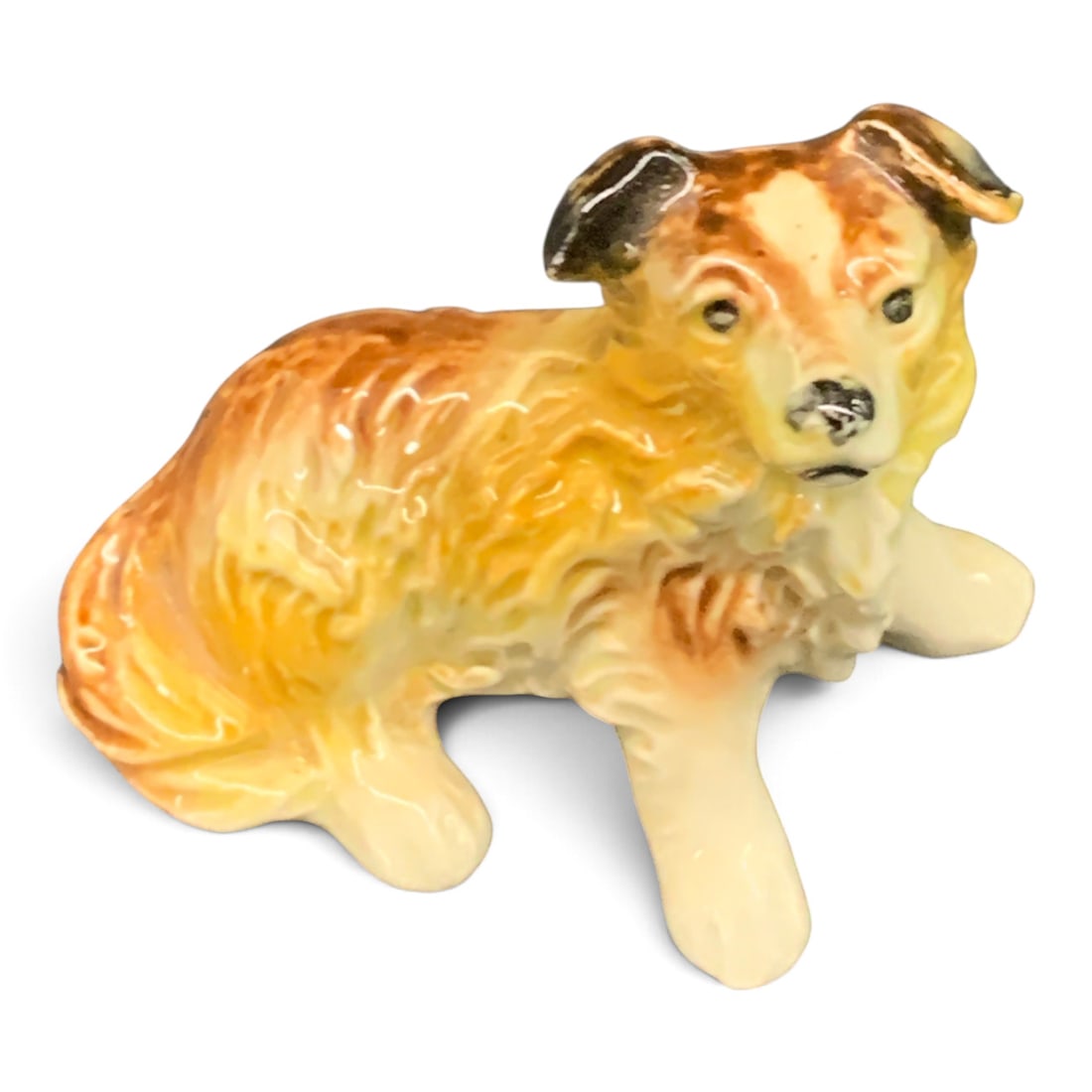Goebel Glazed Porcelain Dog Figurine: Vintage Goebel West Germany Porcelain Dog Figurine With A Glazed Design Marked On Bottom: Goebel, W. Germany2" Tall