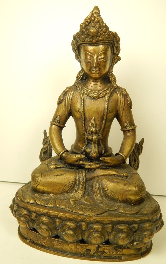 ANTIQUE BRASS/BRONZE?? THAI GOD STATUE: 19 X 13 CM