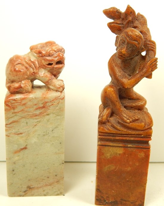 (2)CHINESE SOAPSTONE "STAMPS": SM- 7x3cm LG- 9x2.5cm