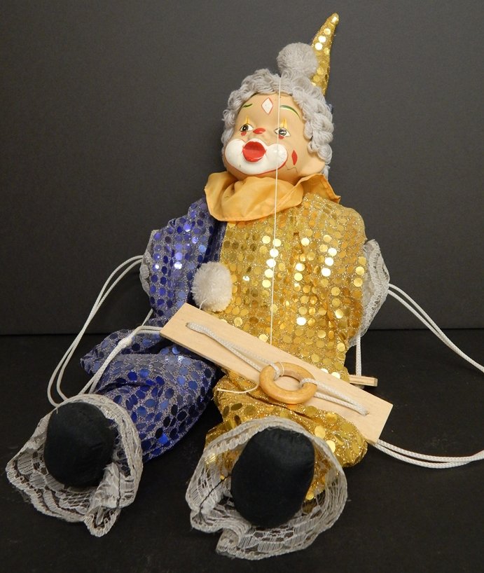 VINTAGE CLOWN PUPPET: 48 cm