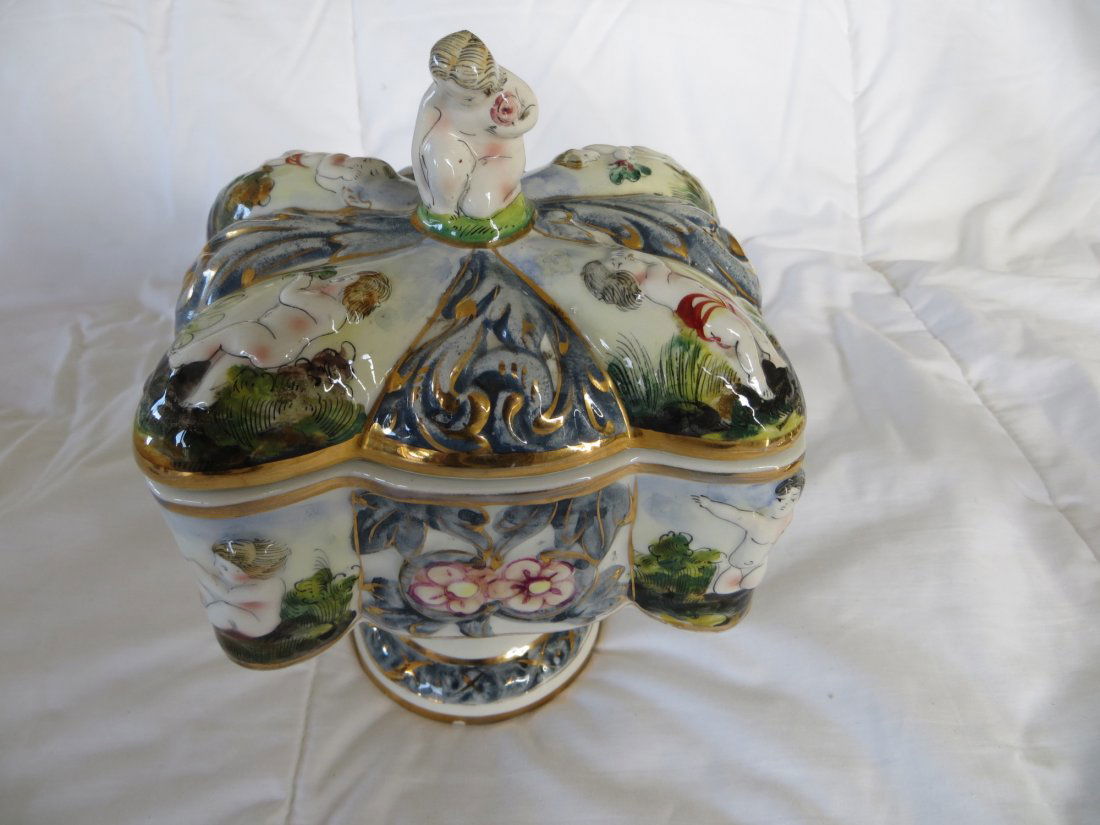 Antique Capodimonte Dish: Antique Capodimonte dish, measures 8"h.