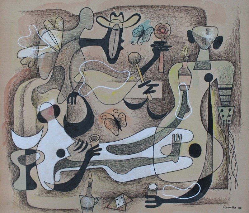 Mario Carreño, Mixed Media: Artist: Mario Carreño (Cuban, 1913-1999) Medium: Mixed media on paper. Signed 'Carreño 49' lower right. Date: 1949. Size: 16"h x 18"w. COA by Ida Gonzalez de Carreño.