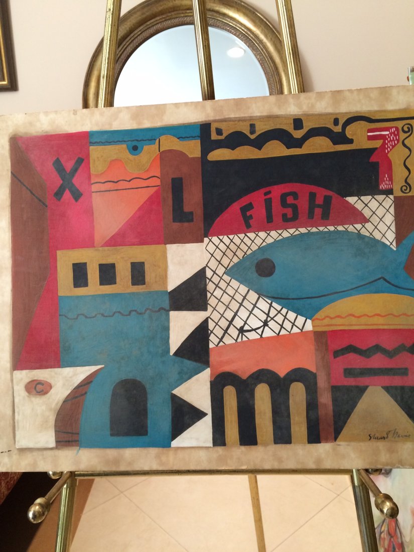 Signed Stuart Davis, Tempera on cardboard: Signed Stuart Davis (US, 1894-1964) tempera on cardboard Size: 19" X 25"