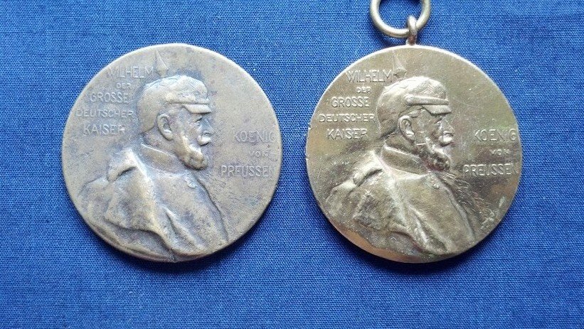 German WWI era Medals Kaiser: Two Original German World War One era medallions. One shows signs of heavy wear and second is newer issue (Nazi Era) From large Veteran's Estate outside Hanover Germany.