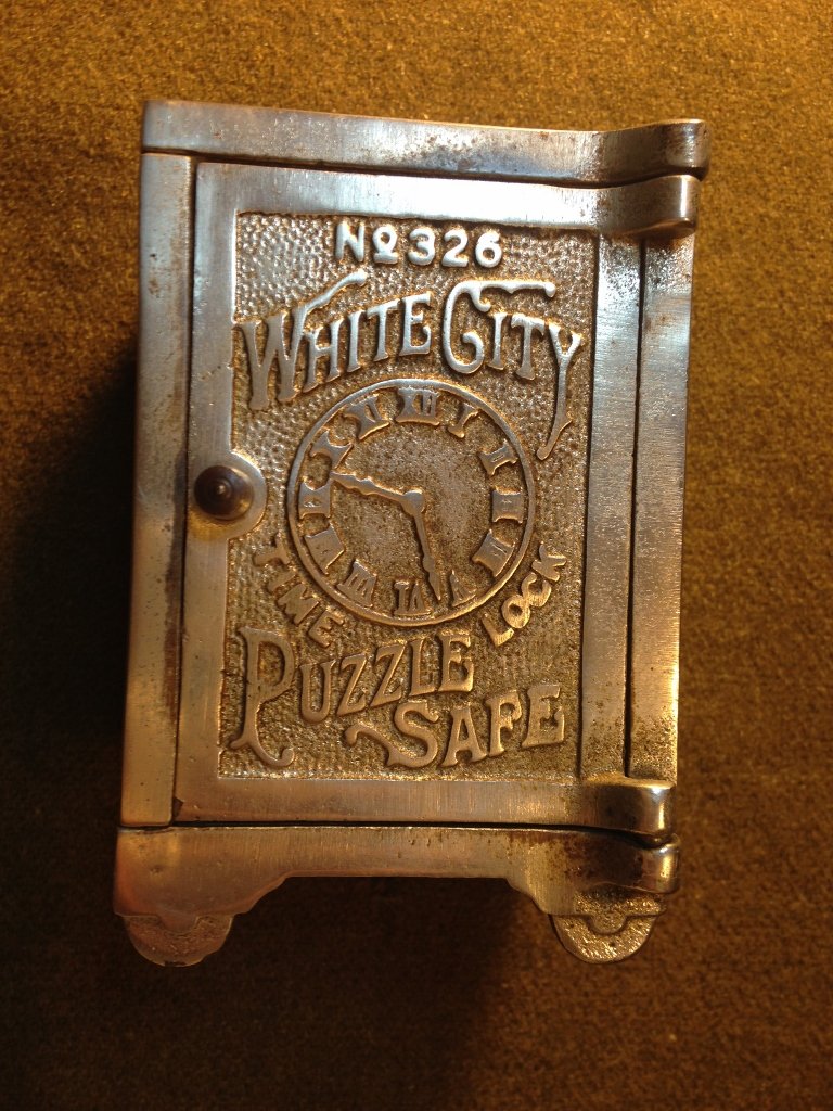 White City Safe - Bank: Vintage Steel bank No#326 White City Puzzle Safe Time lock