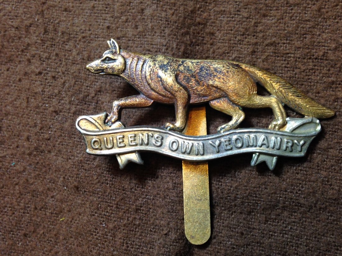 Military Queen's Yeomanry Hat Badge WW2 Allied England: Very nice British Queen's Own Yeomanry Hat Insignia. From British Officer who served post WW2.