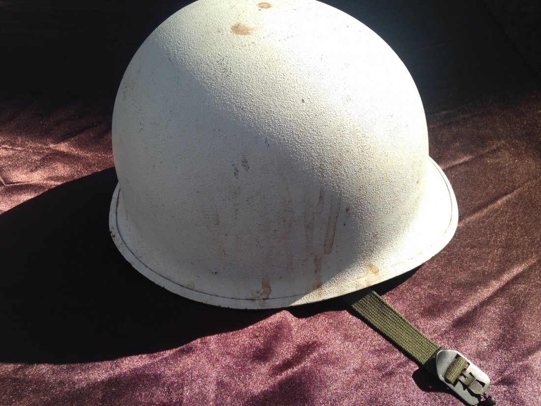 White U.S. Military Helmet: WW2 Era White Military Helmet from U.S. Army. Used to signify special mission troops (engineers ect)
