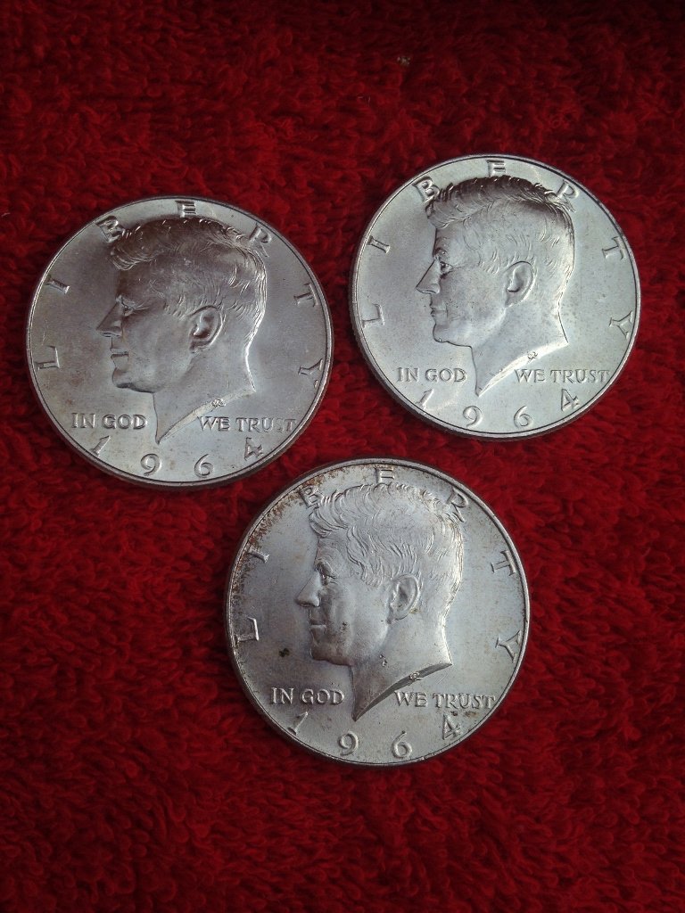 Lot of 3 Kennedy 90% Silver Half Dollar 1964 (1 of 2)