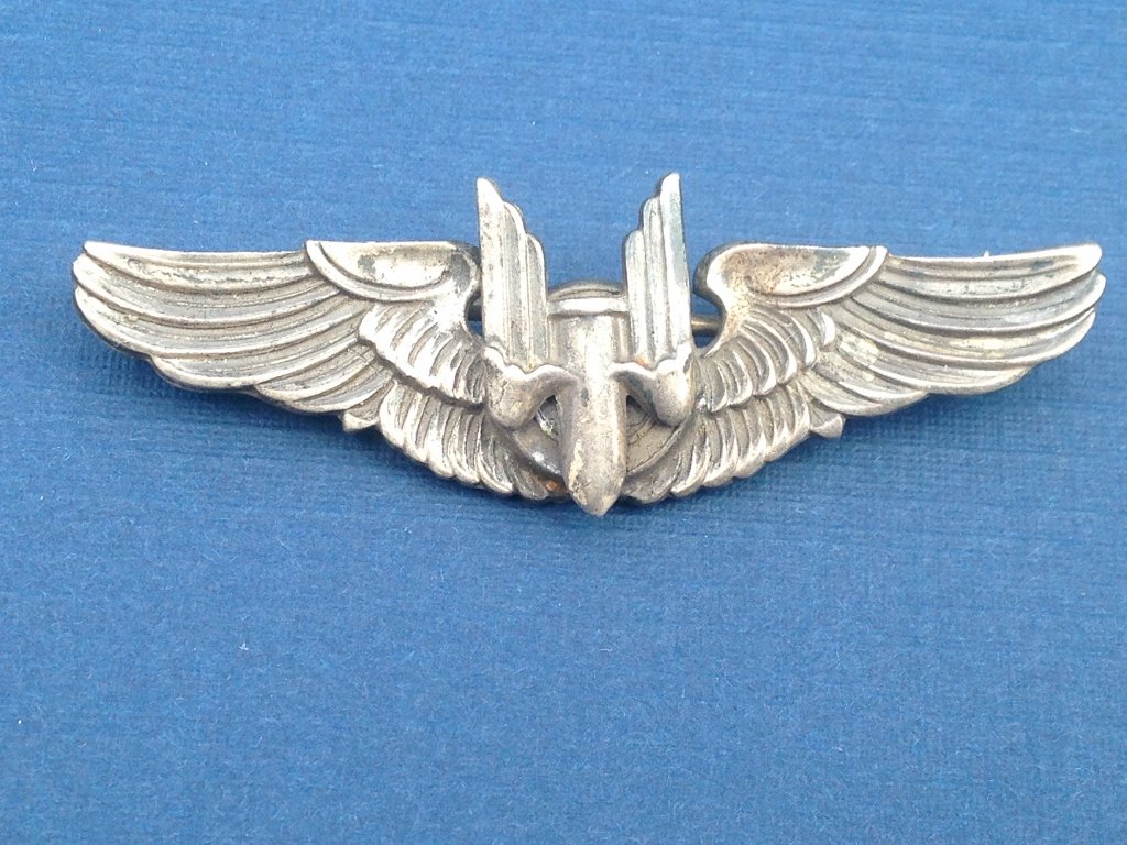 WW2 Sterling Silver Amico Aerial Gunner Wings 2": Rare World War 2 Sterling Silver Aerial Gunner Wings. Made by Amico, 2", Pin Back. From Veteran's Estate Collection