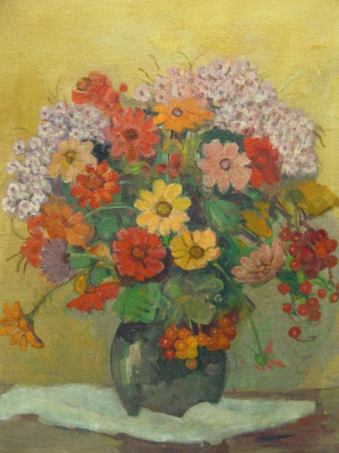 Still Life with Flowers & Winter Landscape: Artist Unknown Still Life with Flowers (20th Century) oil on canvas image: 26 x 18" Winter Landscape (20th Century) oil on canvas, artist unknown, bearing signature F. Duvall image: 24 x 20" Buyer pay