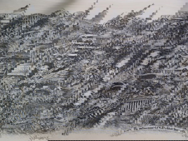 John K. Thompson Bicentennial Marble: John K. Thompson(American Contemporary)1776 Bicentennial of The United States,marble plaque, signed in plate. Artist's bio verso, framed.16 x 21"