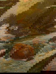 Hiroshi Yoshida Kurobe River: Hiroshi Yoshida(Japanese, 1876-1950)Kurobe Rivercolor print, from series Twelve Scenes in the Japanese Alps, signed and titled in pencil, matted and framed.14 3/4 x 9 7/8"