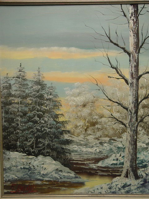 Winter Landscape Oil: Artist Unknown (20th Century) Winter Landscape oil on canvas, bearing signature F. Duvall image: 24 x 20"
