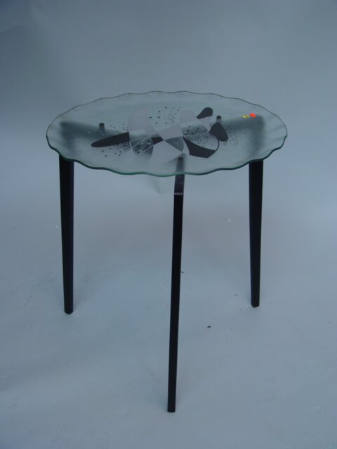 "Contemporary Glass Top Table With Matt: "Contemporary Glass Top Table With Matte Black LegsHt28 Dia25"