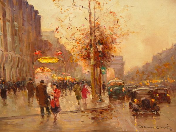 Edouard Cortes: Edouard Cortes French (1882-1969) Parisian Street Scene oil on canvas, signed lower right 13 x 18"