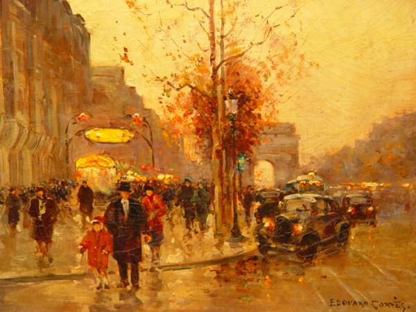 Edouard Cortes: Edouard Cortes French (1882-1969) Parisian Street Scene oil on canvas, signed lower right 13 x 18"