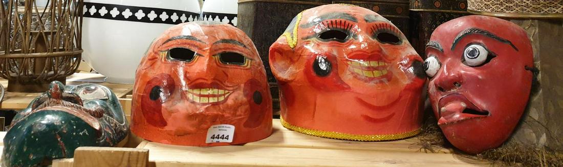 A group of Papier Maché face masks. (4) (2).: A group of Papier Maché face masks. (4) (2).