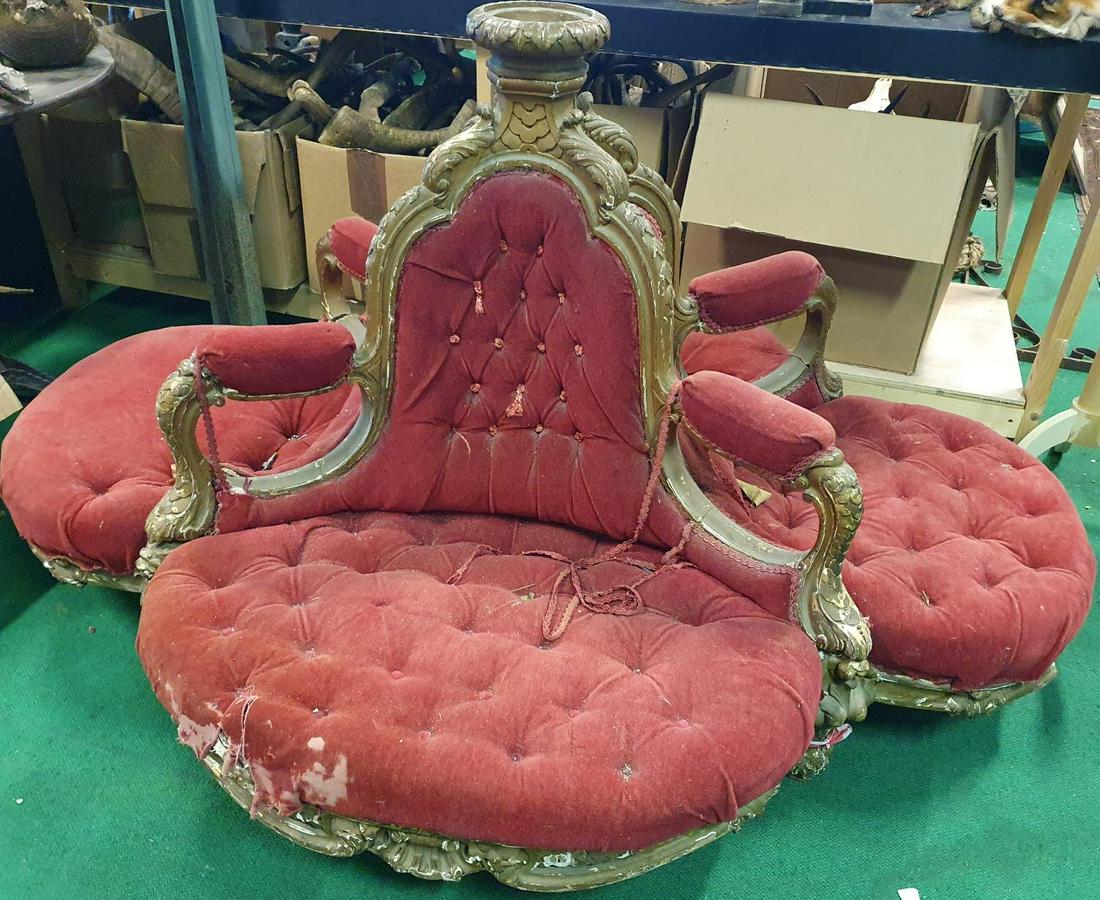 A good large 19th Century Gilded hotel centre Loveseat.: A good large 19th Century Gilded hotel centre Loveseat. 170 x 140cm approx. (1)(9).