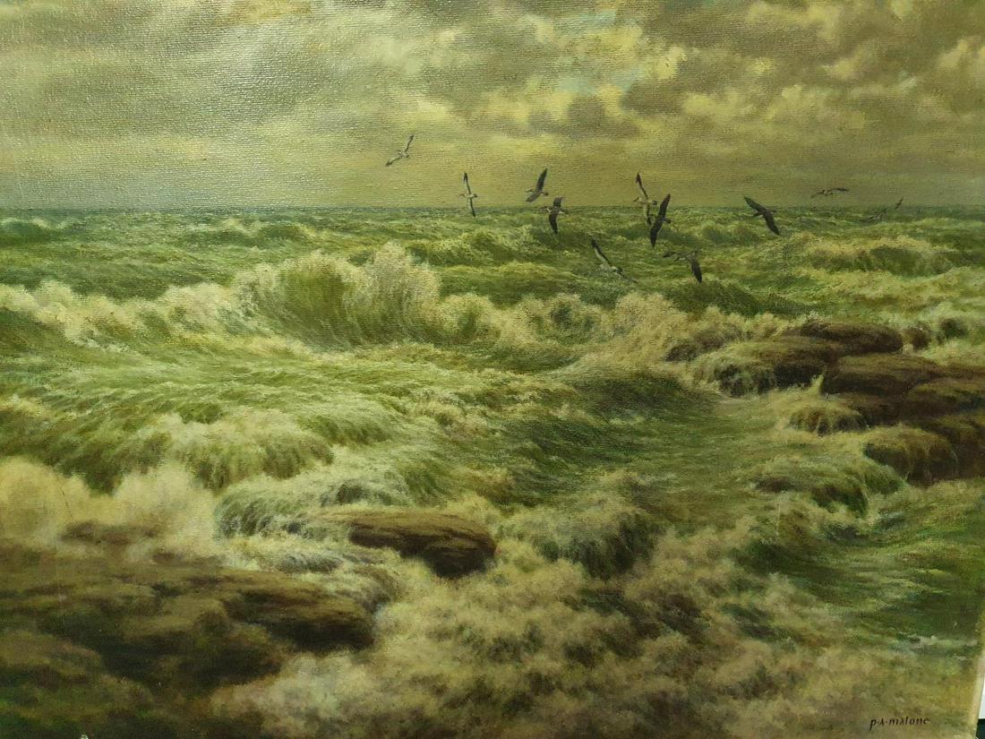 A 20th Century Oil on Canvas of a Seascape by P A: A 20th Century Oil on Canvas of a Seascape by P A Malone. Signed LR. W61 x 51cm. approx. (1) (19).