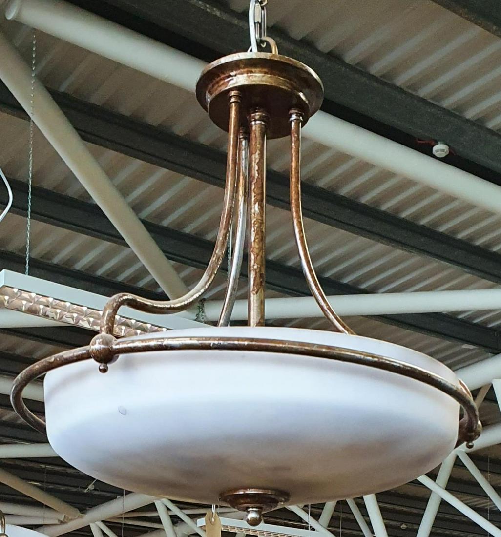 A Metal framed Hanging Light. (1) (13) Hanging).: A Metal framed Hanging Light. 50 drop x 50cm Diam. approx. (1) (13) Hanging).