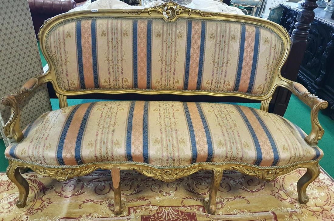 A continental Three Seater gilt show frame Couch. W: A continental Three Seater gilt show frame Couch. W 172cm. approx.(1)(13)
