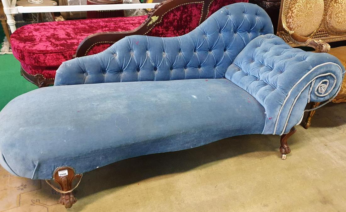 A 19th Century blue velvet Chaise Longue. (1)(14) Jul 25, 2020 Sean