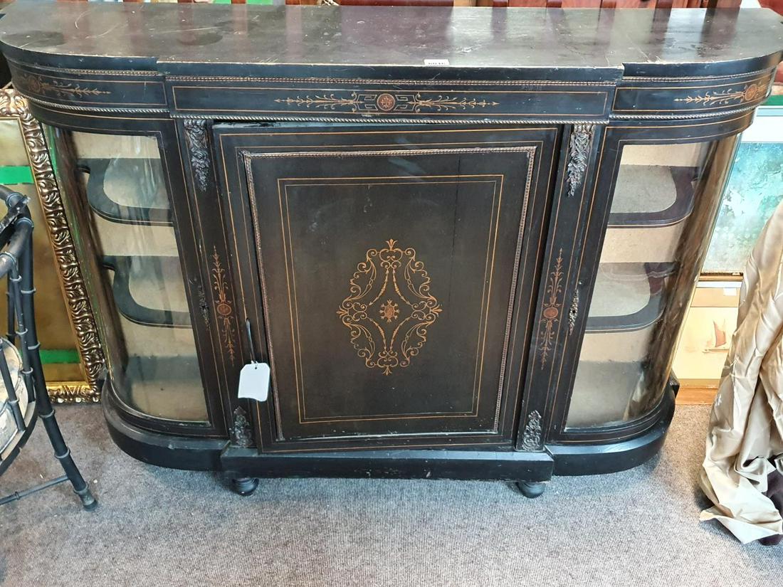 A 19th Century Ebonised Credenza with boxwood inlay.: A 19th Century Ebonised Credenza with boxwood inlay. W50 x H105cm. approx. (1) (16).