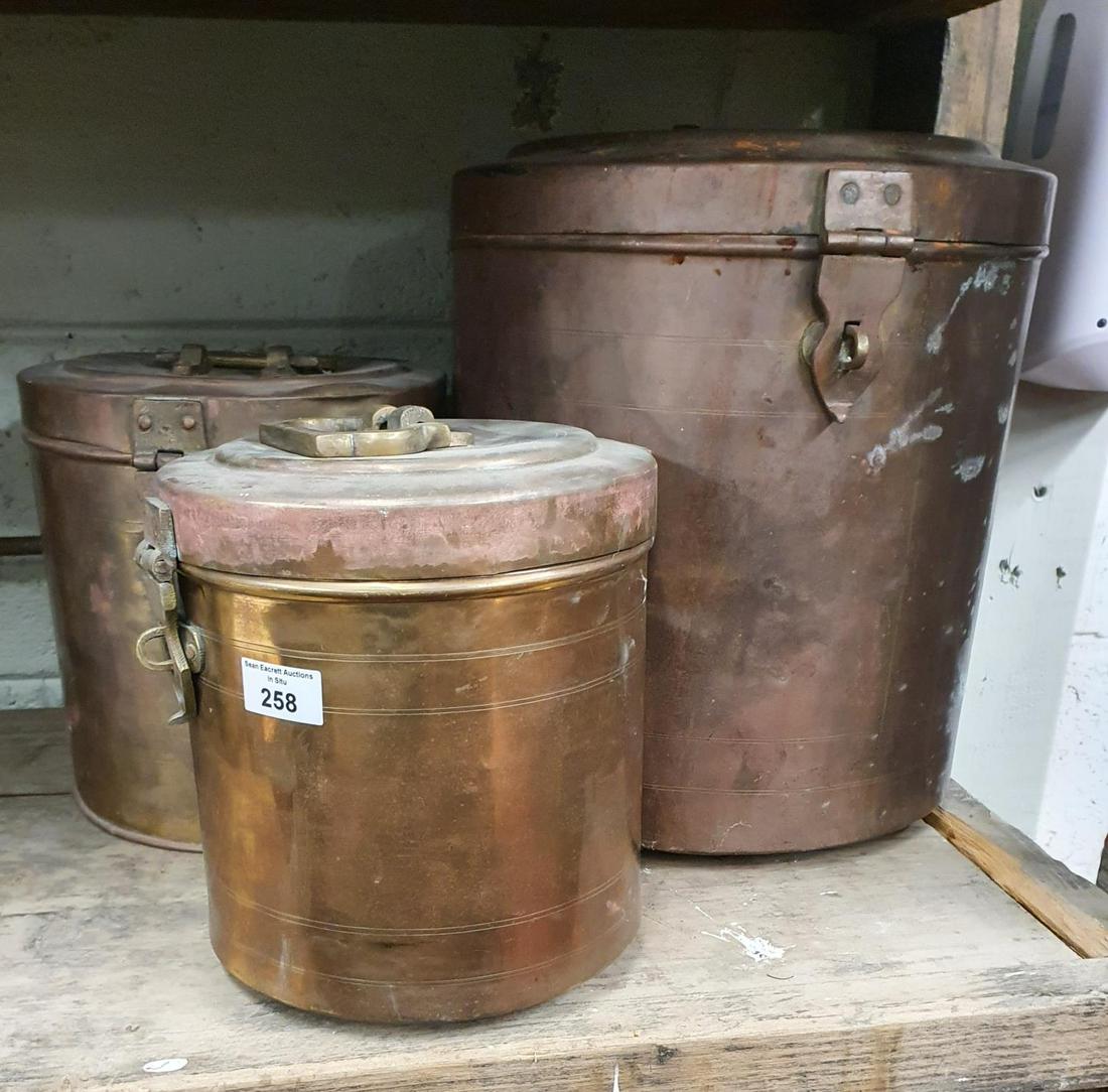 SILK ROAD: Three large Brass/Copper Pots.: SILK ROAD: Three large Brass/Copper Pots.