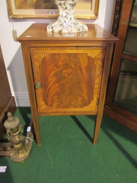 A Wonderful Edwardian Mahogany Side Cabinet with highly: A Wonderful Edwardian Mahogany Side Cabinet with highly inlaid panel door and top.