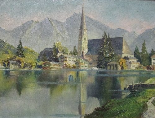 A 20th Century German School Oil on Canvas Signed indis: A 20th Century German School Oil on Canvas Signed indistinctly lower right.