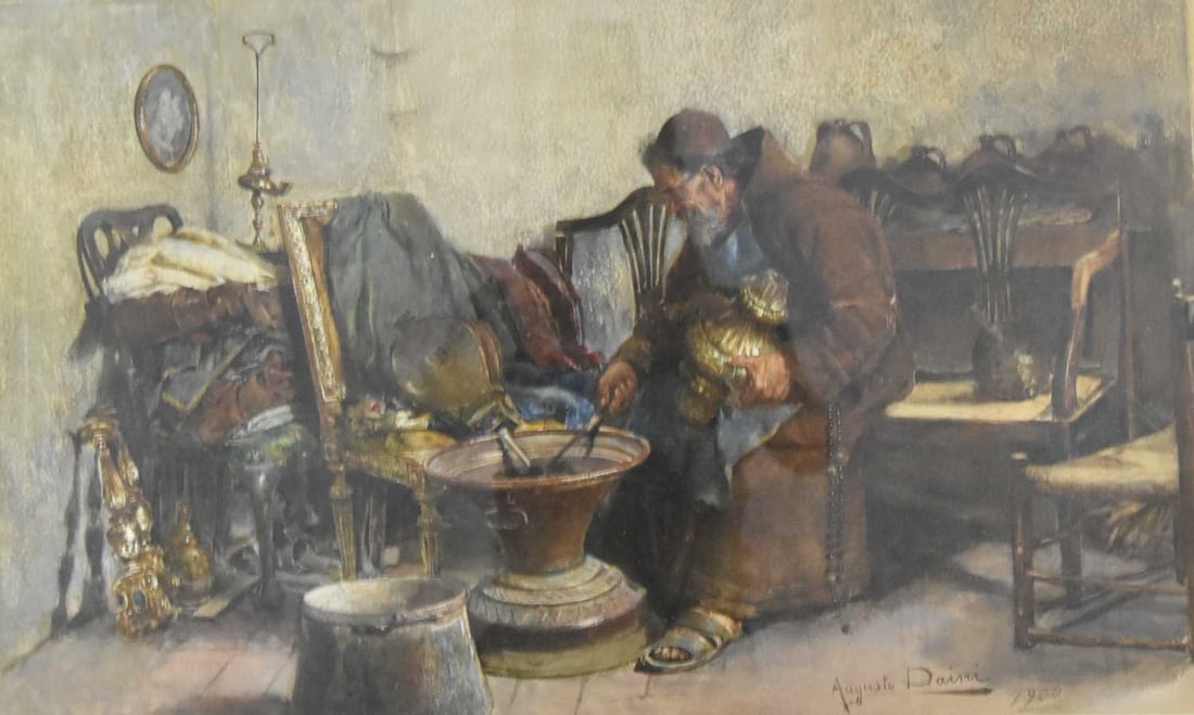 Augusto Daini (Italian 1860-1920), Stoking the Embers, (1 of 3)