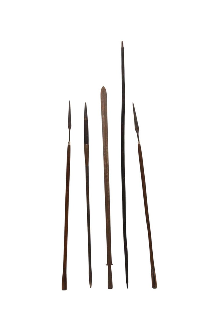 A group of four African tribal spears and a bow (1 of 2)